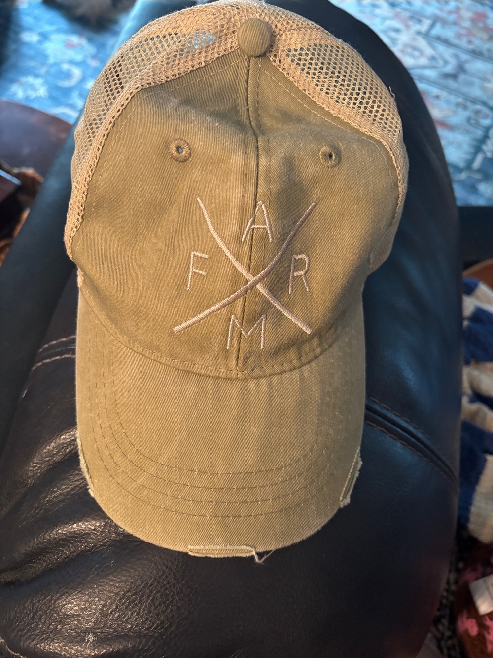 Distressed Mesh-Back Baseball Cap in Olive